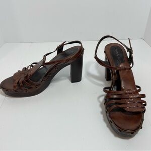 Vintage Via Spiga Platform Chunky Sandals Size 7.5 Brown Leather Studs Boho Y2k